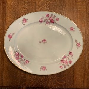 Limoges France Vintage Porcelain Serving Tray With Pink Roses And Gold Trim